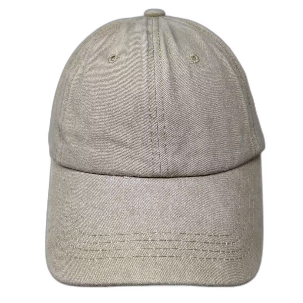 Lift Down Baseball Cap Beige One Size Solid Plain Cotton Adjustable Strap Hat
